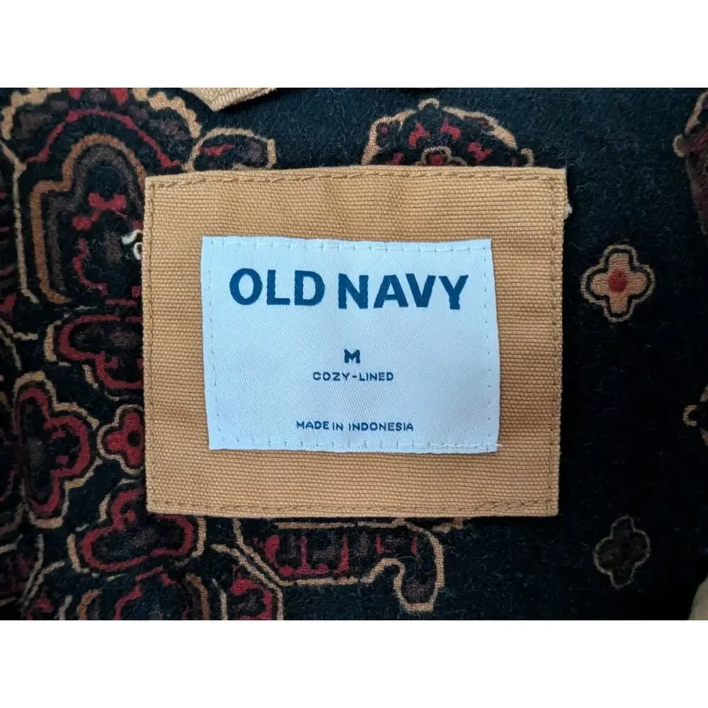 Old Navy men sz M Flannel Lined Jacket corduroy collar military field barn HU